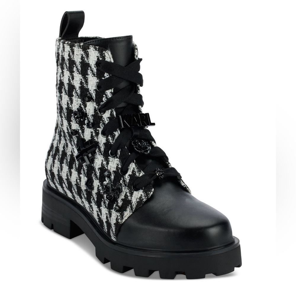 Karl Lagerfeld Makenzie houndstooth combat boots size 10 brand new